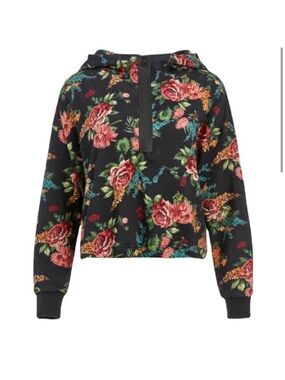 Alice + Olivia Quinlan Floral Half-Zip Hoodie - Black with Rose Print